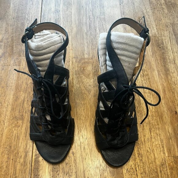 Nine West Black Lace Up Wedges Sz 10 1/2 - Picture 2 of 7